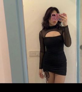 Chic Black Mesh Cut-Out Mini Dress