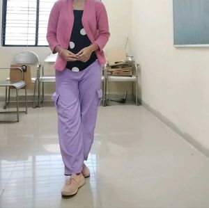 cardigan+tank top+cargo trouser