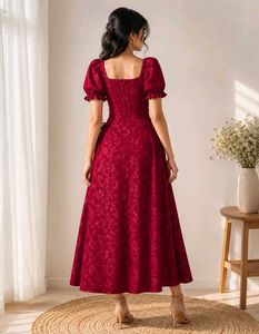 Elegant Red Puff Sleeve Dress