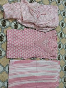 Pink Block Print Kurta Set