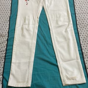 Embroidered Floral White Jeans