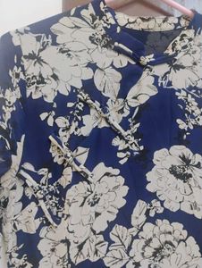 Blue Floral Print Midi Dress