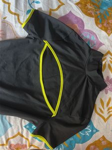 Chic Black Dress with Neon Trim