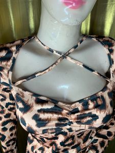 Leopard Print Cutout Long Sleeve Top