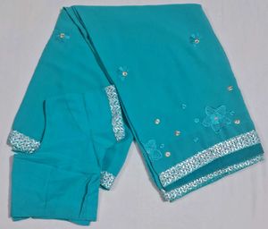 Beautiful Cyan Saree (with blouse)