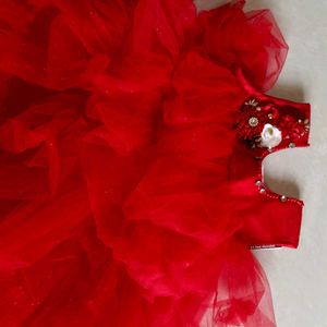 girls Red Ruffled frock