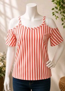 Women’s Stylish Striped Cold Shoulder Top | Casual