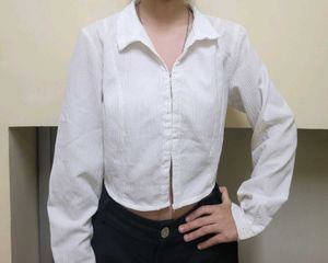 White Cropped Button-Up Shirt