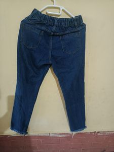 Dark blue side button trendy jeans