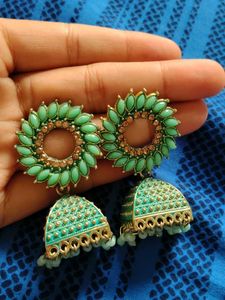 Elegant Green Jhumka Earrings