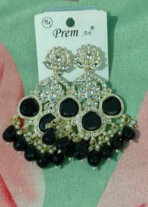 Black & White Stone Pakistani Earrings | Brand New