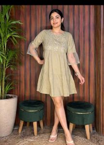 Embroidered Olive Green Kurta
