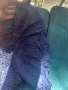Navy Blue Sequin Embroidered Crop Top