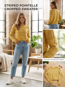 Striped Pointelle Cropped Sweater