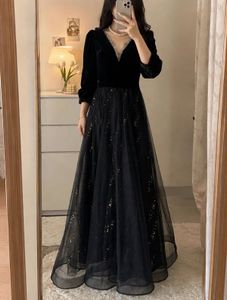 Elegant Black Velvet & Tulle Gown