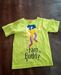 Kids Green T-Shirt with Guitar Player Graphic