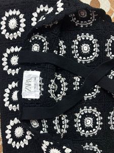 Crocheted Black &amp; White Floral Top