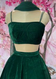 Emerald Green Velvet Lehenga Set