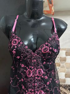 Elegant Black &amp; Pink Lingerie Nightdress
