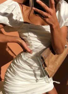 White Puff Sleeves Mini Bodycon Dress