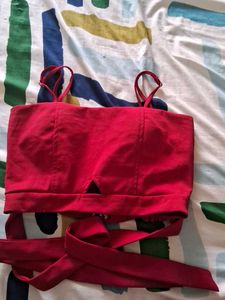 Chic Red Crop Top with Tie Detail