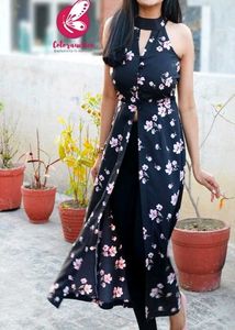 Floral Print High Neck Slit Kurta