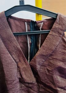 Chic Textured Brown Midi Dress casual kurti
