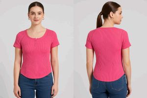 Pink Ribbed Henley Top