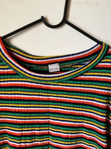 Colorful Striped Ribbed Knit Top
