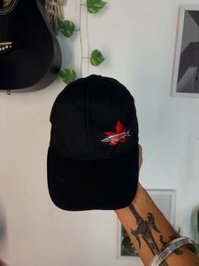 Black Baseball Cap with Red Maple Leaf