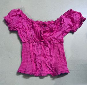 Hot Pink puff sleeve Top
