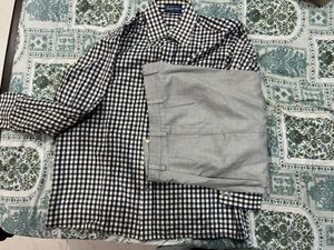 Plaid Shirt and Trousers Set
