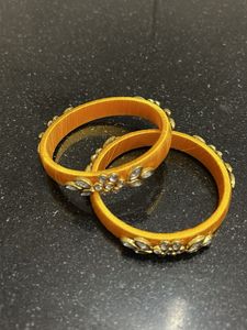 Yellow Silk Thread Bangles with Stones