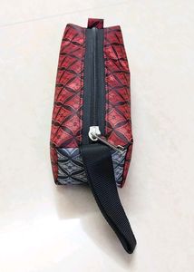 🆕️ Pencil Pouch (Red-Grey Rexine-Leather)