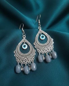 Evil Eye Silver Tone Dangle Earrings