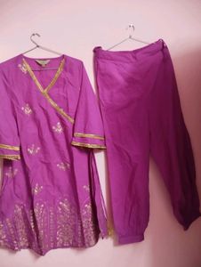 Elegant Purple Kurta Set with Gold Print