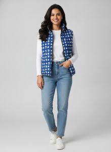 Cute Blue Vest with White Stars and Flowers