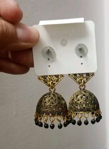Indian Jhumka Earrings with Black Stones