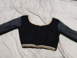 Elegant Black Blouse with Net Sleeves