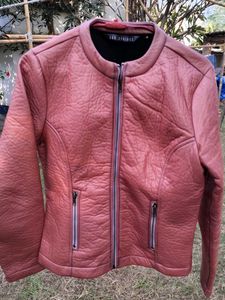 Stylish Pink Faux Leather Jacket