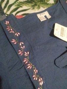 Girl's Navy Blue Embroidered Shrug