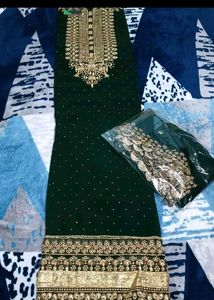 Emerald Green Embroidered dress material
