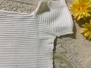 White Ribbed Button-Up Top