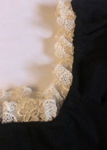 Black Lace Trim Blouse Top