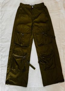 Bershka satin cargo pocket detail trouser