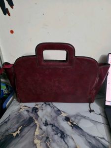 Pure leather: Chic Burgundy Chain Detail Handbag