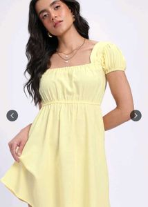 Yellow Puff Sleeve Mini Dress