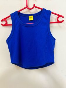 Blue Ribbed Crop Top