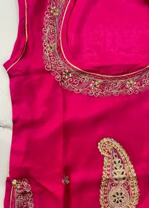 Stunning Pink Embroidered rajputi pure kurti kachl