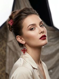 Dried Red Flower Oval Resin Earrings